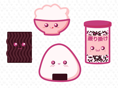 Onigiri and Ingredients flat illustration kawaii onigiri super