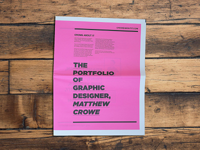 Self Promotion Newspaper bold crowe about it layout newspaper pink self promotion typographic