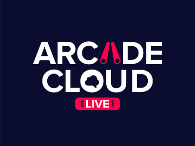 Arcade Cloud Live arcade chat cloud entertainment fun games logo paddles pinball retro speech talk show typography