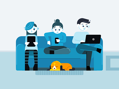 Living Room animals blue dog explainer illustration motion graphics