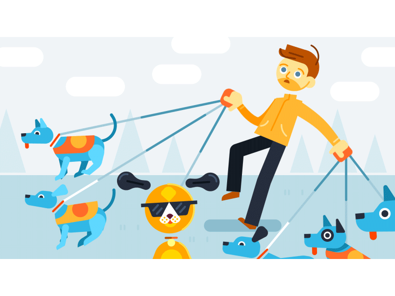 Walking dogs. animation character dog flat illustration motion graphics