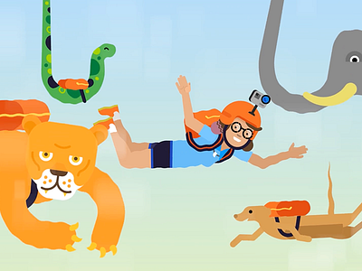 Skydiving team character elephant flat fun funny illustration sky skydiving snake tiger