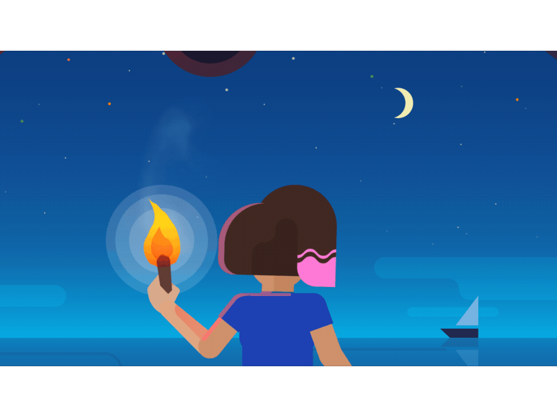 Cave animation animation character explainer flat girl illustration motion night sky