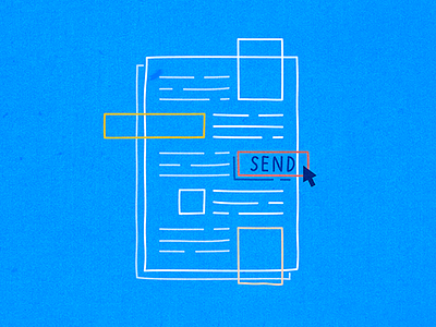 Hit send blue document explainer flat illustration outline