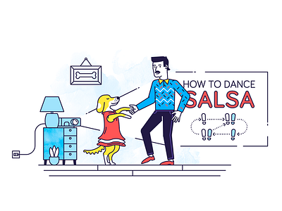 How to dance Salsa! character dance dog explainer illustration man motion outline simple