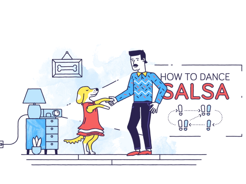 How to dance Salsa animation character design characters explainer explainer video fun illustration motion graphics outline simple illustration