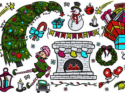 Christmas doodle colored set