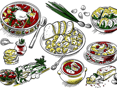 Ukrainian cuisine borsch cuisine culture dish illustration national sketch ukraine ukrainian