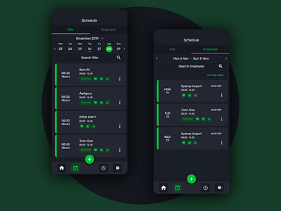 Time Sheet Screens aadiguru adobexd black screens dark dark theme dark ui dashboard design ios mobile app popular trends 2020 ui ux design user experience user interface