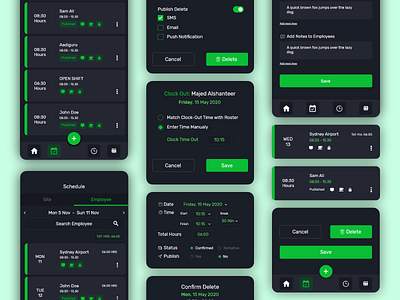 Time sheet - Components aadiguru adobexd blue green dark app dark theme dark ui dashboard ui trends 2020 ui ui ux design user experience user interface