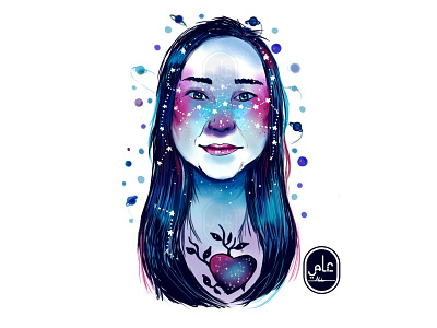 Tribute to Qinni (Qing Han) design galaxy heart illustration portrait qinni sad tribute watercolor