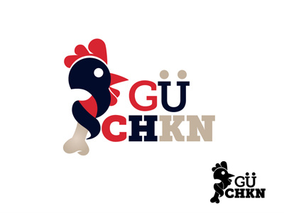 Gu Chkn bone brand chicken cook fast food logo rooster vector warp
