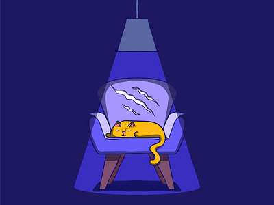 Cat bliss armchair cat digital illustration illustration illustration art illustrator lamp orange