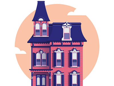 Victorian house building design flat house illustration illustrator mansion pink vector victorian