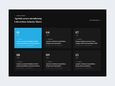 Agenda Section UI Dark Mode agenda black card clean concept dark design figma interface minimal mockup section theme uiux web design website