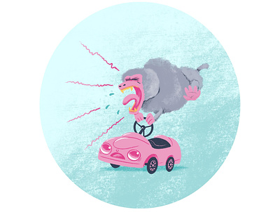 Road Rage animals illustrated baboon childrens illustration cute distressed funny illustration monkey pink procreate art