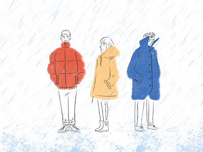 Rainy Weather angry happy worried cartoon childrens illustration coat design distressed illustration mood people procreate art rain red blue yellow scribble shapes simple simple design sketch stormy water weather