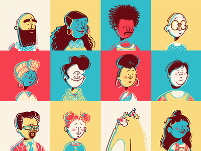 Odd one out avatar diversity flat colour illustration linework people procreate vector