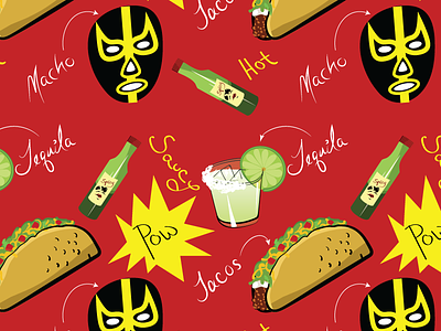 Macho Taco hand lettering hot sauce luchadore red taco tequila