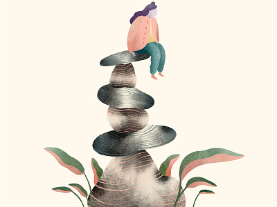 Balance artistique international balance botanical character editorial illustration leaves meditation modern nature woman zen