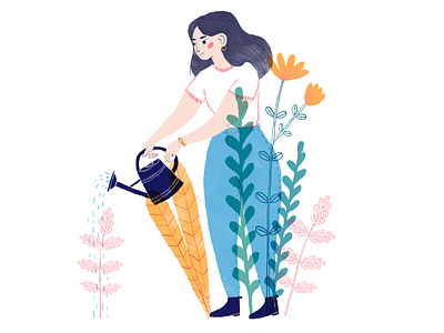 Gardening - Siiri Vaisanen artistique international character digital illustration editorial floral flower flowers garden gardener illustration woman