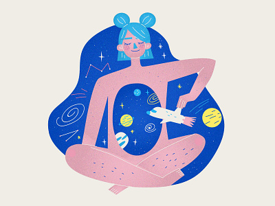 Space Girl artistique international blue cellestial character girl illustration pink planets rocket space stars woman
