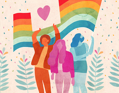 Pride Month - Victoria Borges artistique international bright characters confetti floral heart logo illustration lgbtqai pride month rainbow