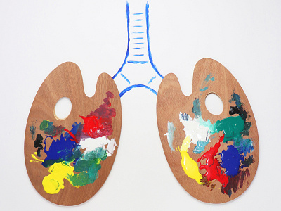 Paletas Pulmones - #IQArtist Javier Perez artistique international editorial found objects illustration life lungs mixed media palette primary