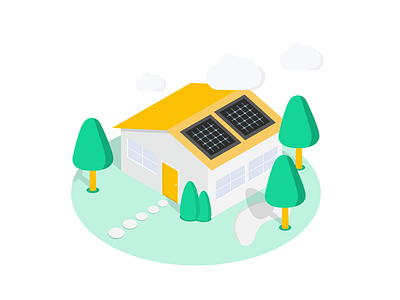 ISOMETRIC HOUSE green house illustration illustrator isometric isometric house solar panel tree yellow