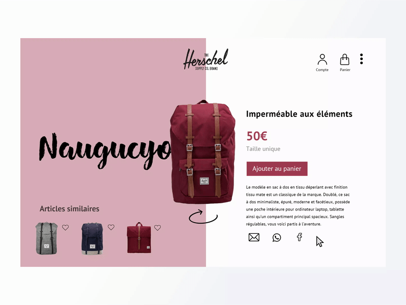 PRODUCT PAGE animation bag interface pink product page red the herschel ux