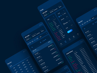 Cryptocurrency Exchange mobile app in dark blue mode