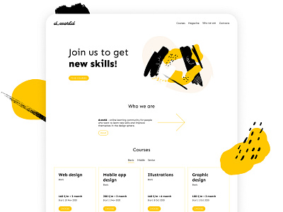 Design school - Landing page black blackandyellow daily dailyui design art figma illustration interface school ui yellow