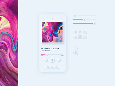 Neomorphism — Player app colorful design figma interface neomorphism pink player ui ux vector white