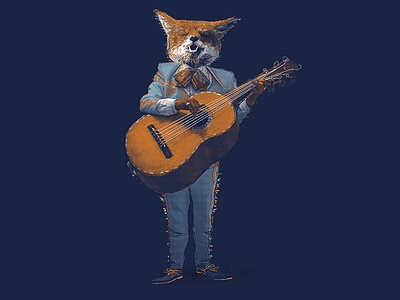 Mariachi Fox I fox guitar halftone illustration mexico