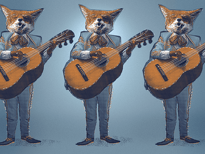 Mariachi Fox II fox guitar halftone illustration mexico
