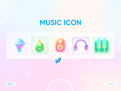 MUSIC ICON challenge final exam glassmorphism graphic icon illustration mobile app music pastel ui vector