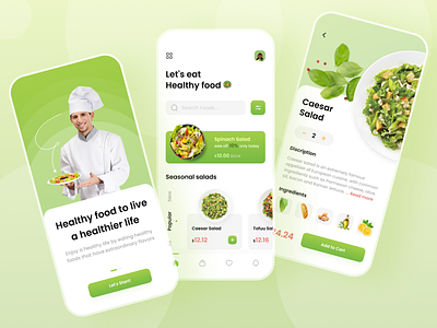 Healthy Food App 🥗 app food friday graphic design healthy mobile salad shots ui vector vegetables