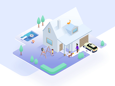 Propertty Home Illustration animation car cat design home homepage house illustration isometric landing man motion pool property real estate vector