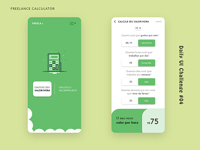 Daily UI Challenge #04 Freelance Calculator - Green Concept app calcukla calculation calculator calculator app calculator ui daily ui dailyui design freeka freelance freelance design ui