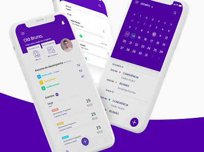 Aplicativo CRM (Customer Relationship Management) app brazil calendar crm customer dashboard design list management mobile mobile app portugues purple ui