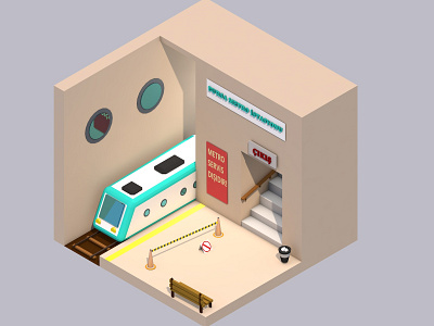 Low Poly Isometric Train Station