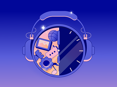Time 2d art article design ball chat clock digital emoji flat flower gradient headphones hobby illustration interests marketing music picture sound time vector