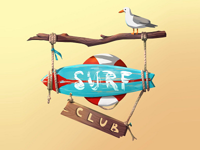 Surf Club signboard 2d art bird cgart club digital digital painting gull illustration miami photoshop summer surf surfing