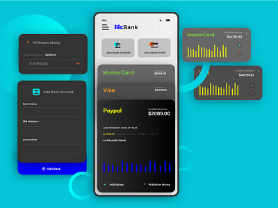 finace apps UI Flat dark adobe xd bank bkash credit card credit card payment design digital wallet finance flat minimal money app paypal ui ux