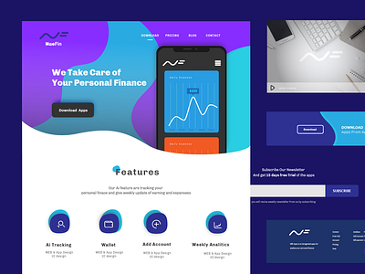 Nuefin Finance Apps Landing Page 01 01 adobe xd digital product design finance app flat gradient illustration landing page ui ux web design