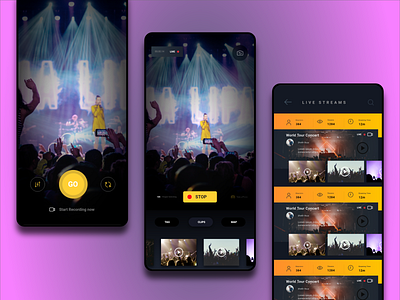 Live Streaming Apps adobe xd apps design digital product design gradient live stream social ui ux video video recording