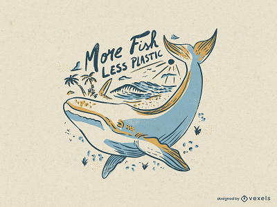 Whale swimming line art design ecology fish illustration ocean print quote sea t-shirt vector whales wimming