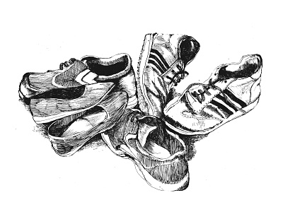 Footwears drawing illuatration ink pen practice work