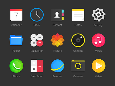 ICON-VIBE browser calendar camera clock contact folder music notes phone picture setting video