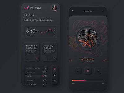 Pink Notes app design music neumorphism sleep ui ux visual design